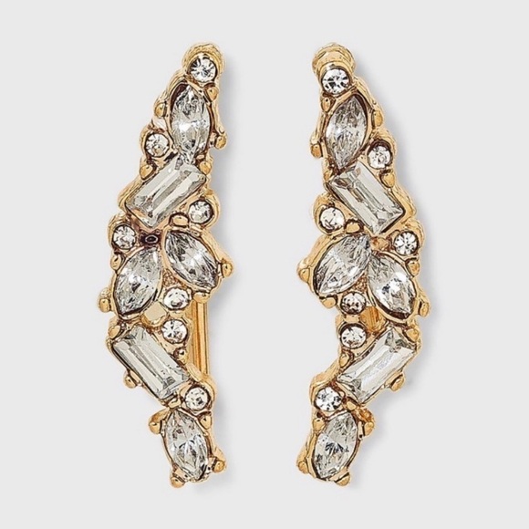 Sugarfix by BaubleBar Gold Tone Rhinestone Crystal Cluster Climber Drop Earrings - Picture 2 of 6